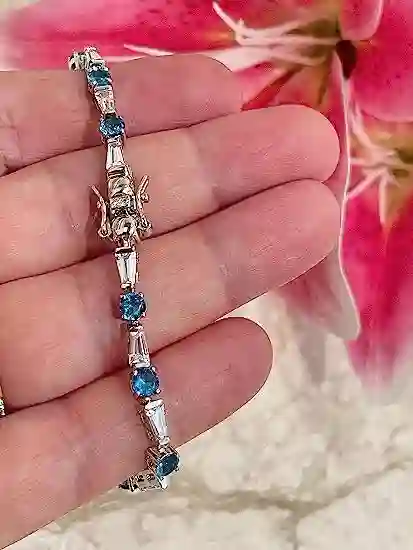 Only ONE, FINE Tennis Bracelet, Sky blue Tennis Bracelet in Sterling SILVER, Blue Topaz Bracelet, September Birthstone, Gemstone bracelet 