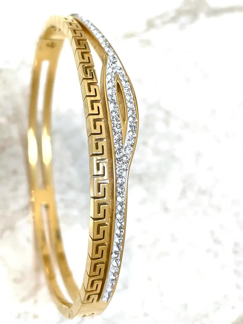 Designer Grecian Jewelry Pure Gold Vermeil Fine Greek Key Bracelet Meander Bracelet Egyptian Jewelry Eye Protection Bracelet Swarovski HMDE