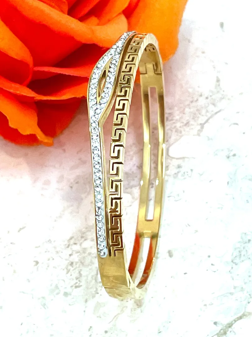 Designer Grecian Jewelry Pure Gold Vermeil Fine Greek Key Bracelet Meander Bracelet Egyptian Jewelry Eye Protection Bracelet Swarovski HMDE