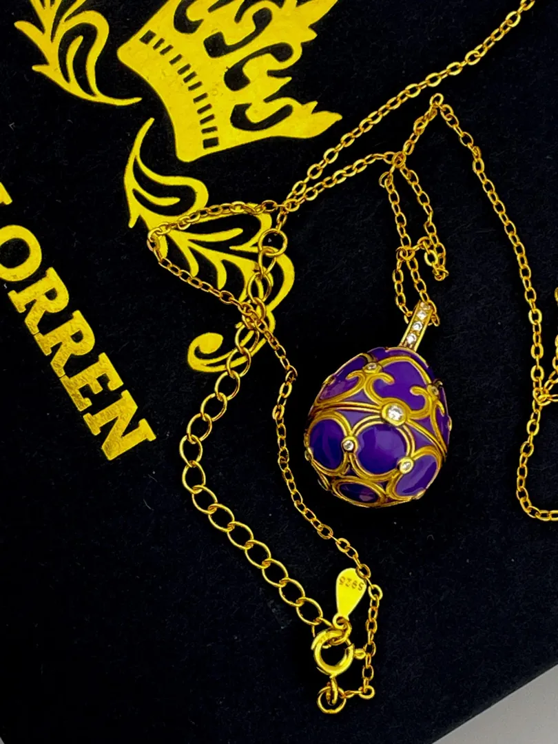 Designer Faberge Egg Necklace Bracelet Set Fabergé Egg Pendant Amethyst Jewelry Mother's Day Jewelry 18k Gold Mother Birthday Gift for Her