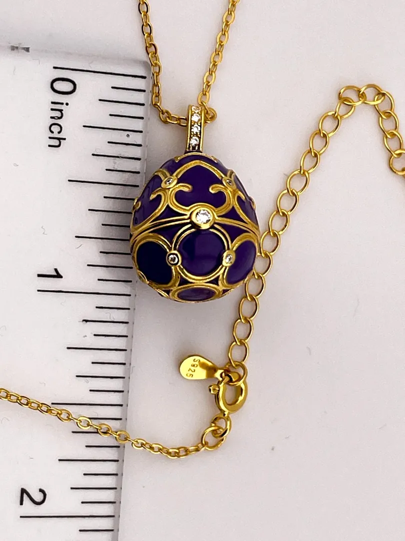 Designer Faberge Egg Necklace Bracelet Set Fabergé Egg Pendant Amethyst Jewelry Mother's Day Jewelry 18k Gold Mother Birthday Gift for Her