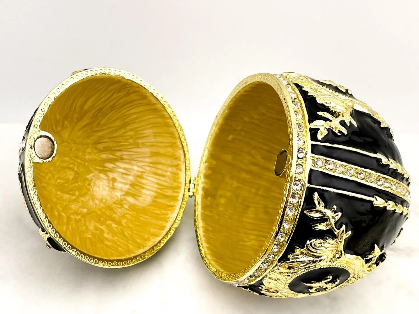 IMPERIAL Black Fabergé Egg style 24k GOLD 4ct Collectors Egg Faberge Jewelry Box Faberge Egg Trinket Box 200 Swarovski Decorated HANDMADE