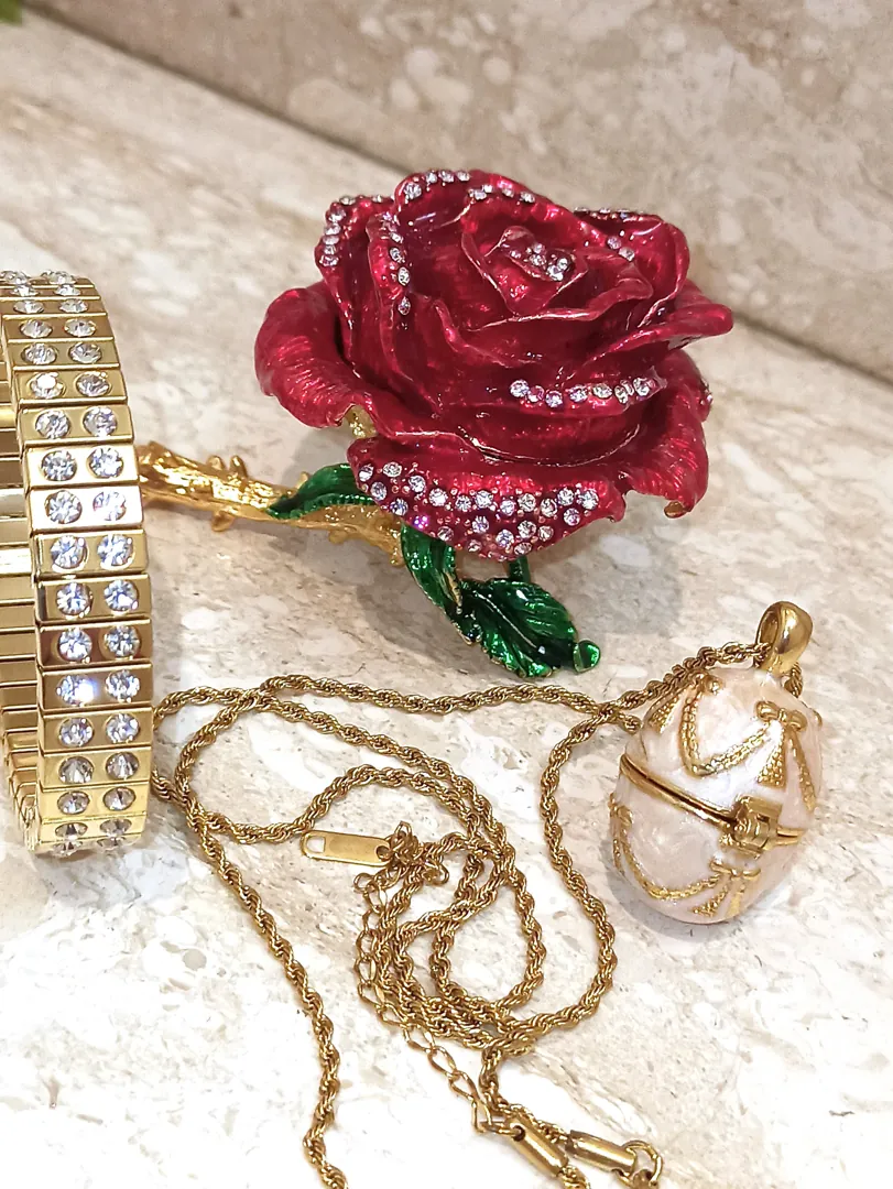 7ct, 24k Gold Jewelry Handmade, Luxury Christmas Gift Set, Egg Faberge, 24k Gold Rose, Fabergé Egg Trinket Box, Faberge Egg7ct, 24k Gold Jewelry Handmade, Luxury Christmas Gift Set, Egg Faberge, 24k Gold Rose, Fabergé Egg Trinket Box, Faberge Egg Necklace