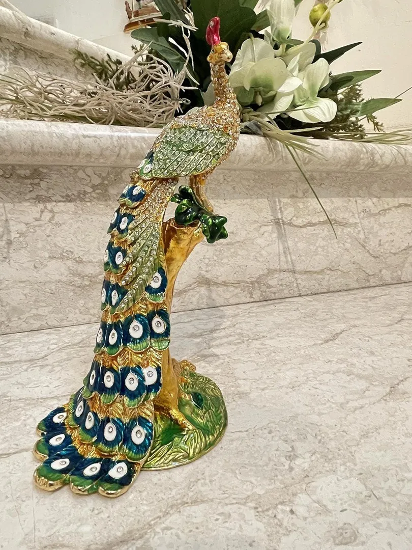 Unique 24k Gold Peacock HANDMADE LARGE Faberge Style Egg Luxury Jewelry Box Fabergé Egg 840 Swarovski Diamond Handset Mothers Day Gift