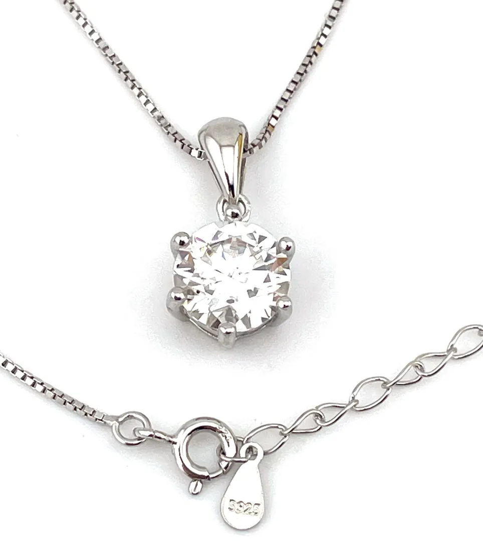 Certified 3 carat round diamond pendant, diamond solitaire necklace, diamond jewelry in 18k white gold and silver 925. A perfect gift for her.