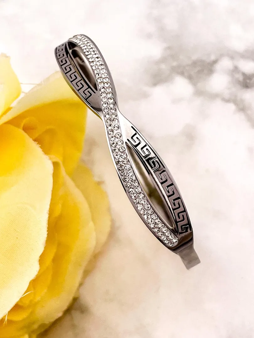 8mm Bracelet Greek Jewelry 18k White Gold Bracelet Infinity Bangle Bracelet Ancient Greek Key Jewelry Meander Bracelet Anniversary Gift