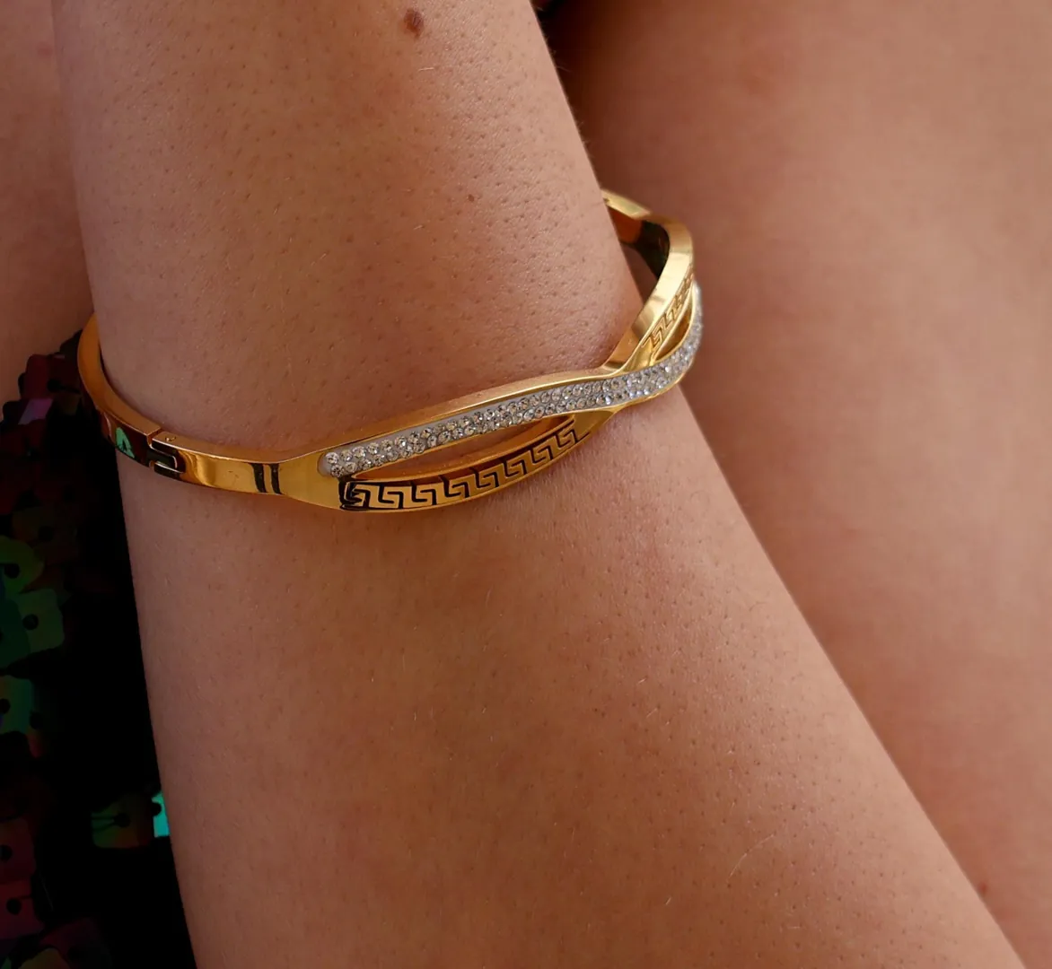 8mm Bracelet Greek Jewelry 18k Yellow Gold Bracelet Infinity Bangle Bracelet Ancient Greek Key Jewelry Meander Bracelet Anniversary Gift