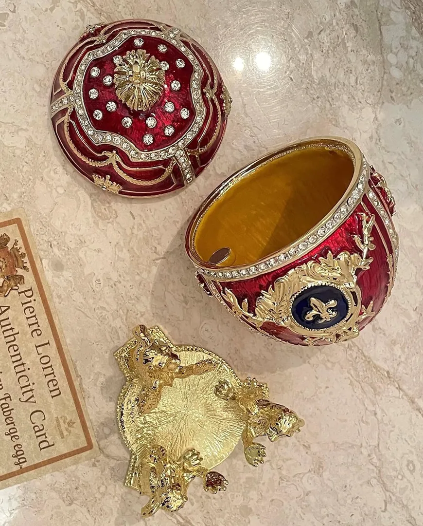 Designer GOLD Faberge Egg Trinket Box Fabrege Egg Gift for Her Fabergé Egg Decorative Boxes Unique Christmas Present SWAROVSKI Handset 6.5