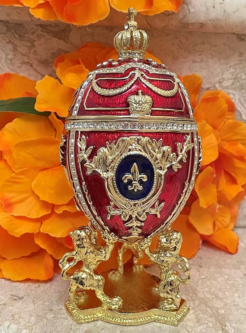 Designer GOLD Faberge Egg Trinket Box Fabrege Egg Gift for Her Fabergé Egg Decorative Boxes Unique Christmas Present SWAROVSKI Handset 6.5