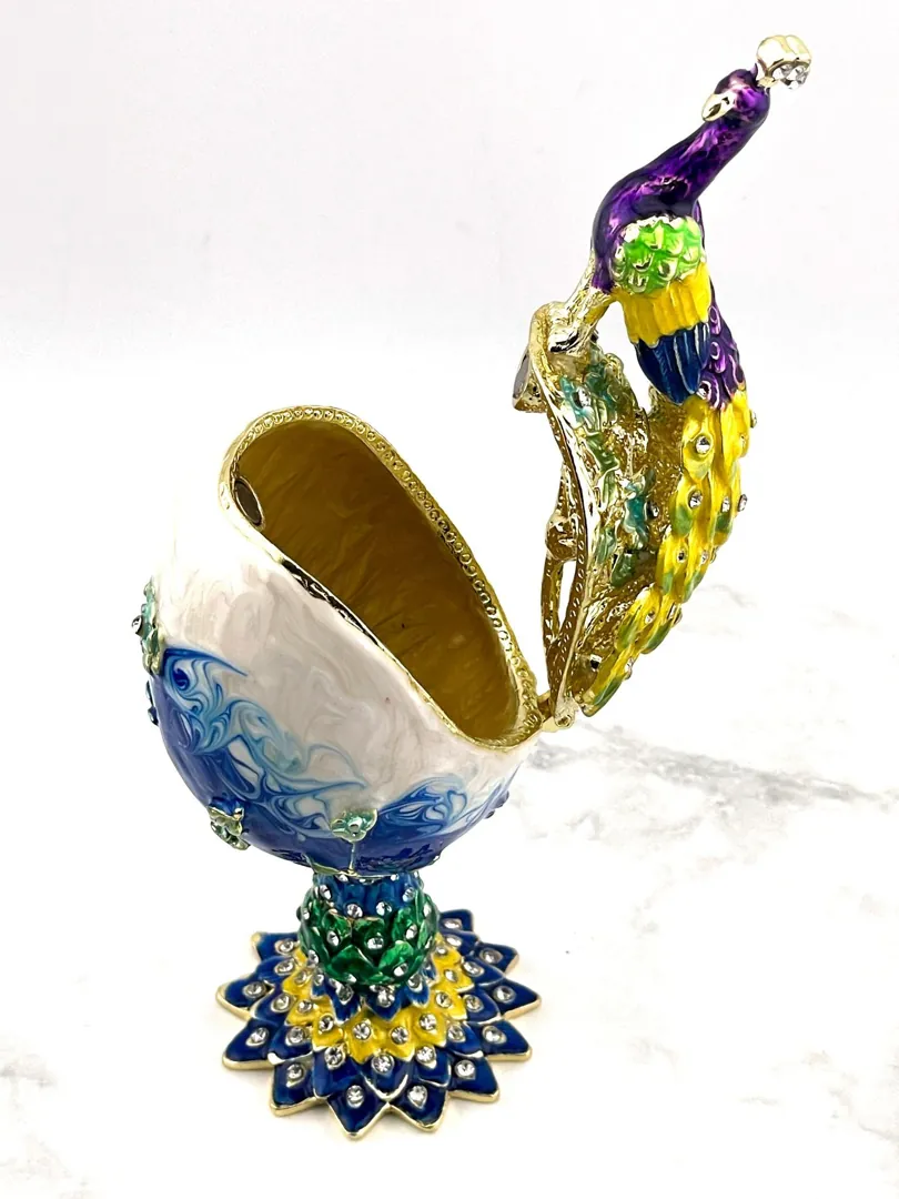 PEACOCK Pierre Lorren Faberge Egg - Russian Faberge Style - Swarovski - Pure Gold - Handmade - Bachelor Wedding Gift - New Beginnings - Luck - Anniversary Gift for Men