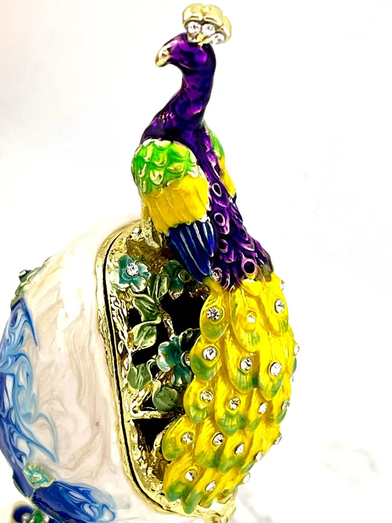 PEACOCK Pierre Lorren Faberge Egg - Russian Faberge Style - Swarovski - Pure Gold - Handmade - Bachelor Wedding Gift - New Beginnings - Luck - Anniversary Gift for Men
