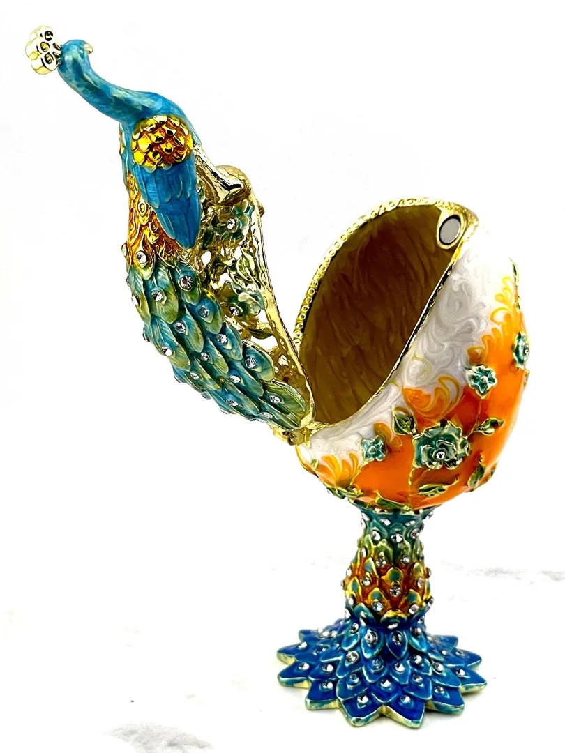 PEACOCK  Imperial Faberge Easter Eggs Russian Faberge style Swarovski Pure GOLD decor Handmade Wedding New Beginnings Gift for Bride by Pierre Lorren.