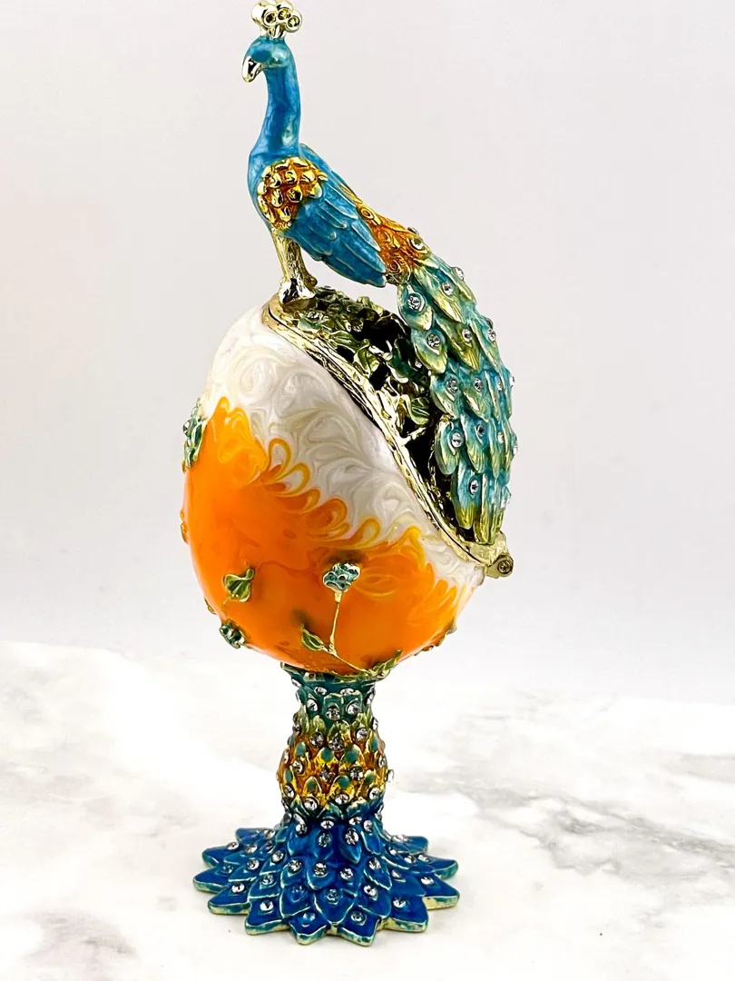 PEACOCK  Imperial Faberge Easter Eggs Russian Faberge style Swarovski Pure GOLD decor Handmade Wedding New Beginnings Gift for Bride by Pierre Lorren.