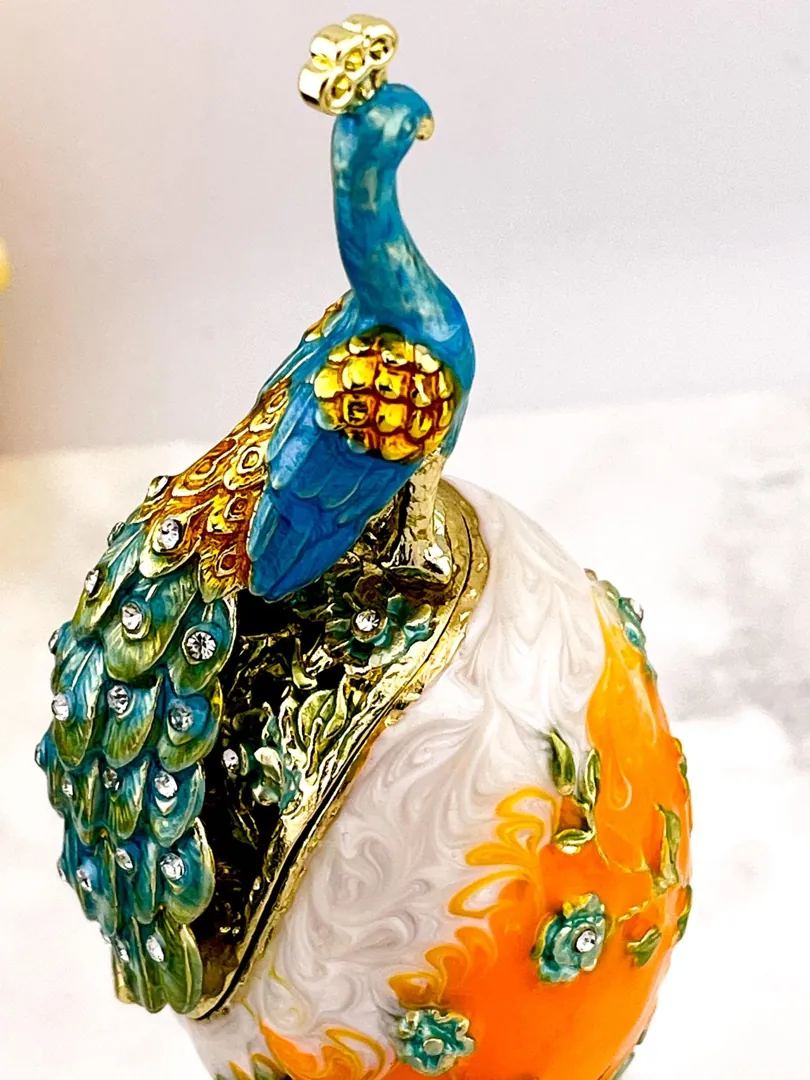 PEACOCK  Imperial Faberge Easter Eggs Russian Faberge style Swarovski Pure GOLD decor Handmade Wedding New Beginnings Gift for Bride by Pierre Lorren.