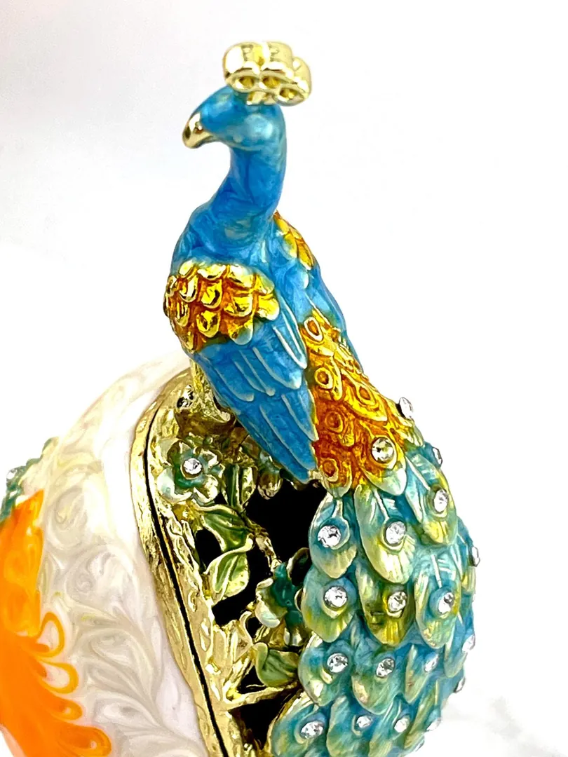 PEACOCK  Imperial Faberge Easter Eggs Russian Faberge style Swarovski Pure GOLD decor Handmade Wedding New Beginnings Gift for Bride by Pierre Lorren.