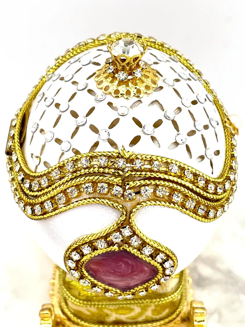 Vintage Faberge Egg Style Musical Antique Wedding Ring Jewelry Box Engagement Proposal Box Bride Gifts from Mother-in-Law Pure Gold Deco 5.9