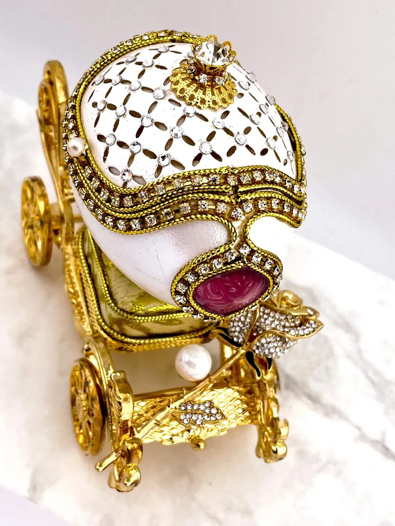 Vintage Faberge Egg Style Musical Antique Wedding Ring Jewelry Box Engagement Proposal Box Bride Gifts from Mother-in-Law Pure Gold Deco 5.9