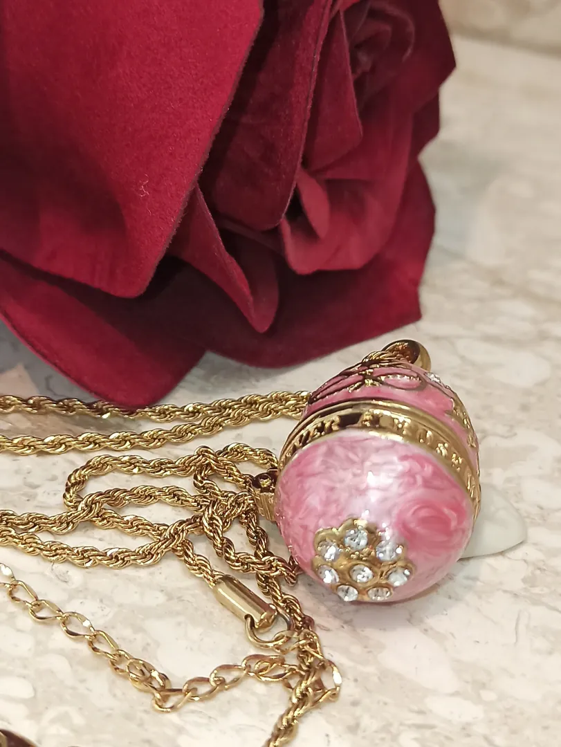 Pink FABERGE Egg Jewelry/Pink Necklace with Pendant Set and Her Bracelet Set/Graduation Gift for Her/Swarovski Topaz Gems/HANDMADE/24k Gold