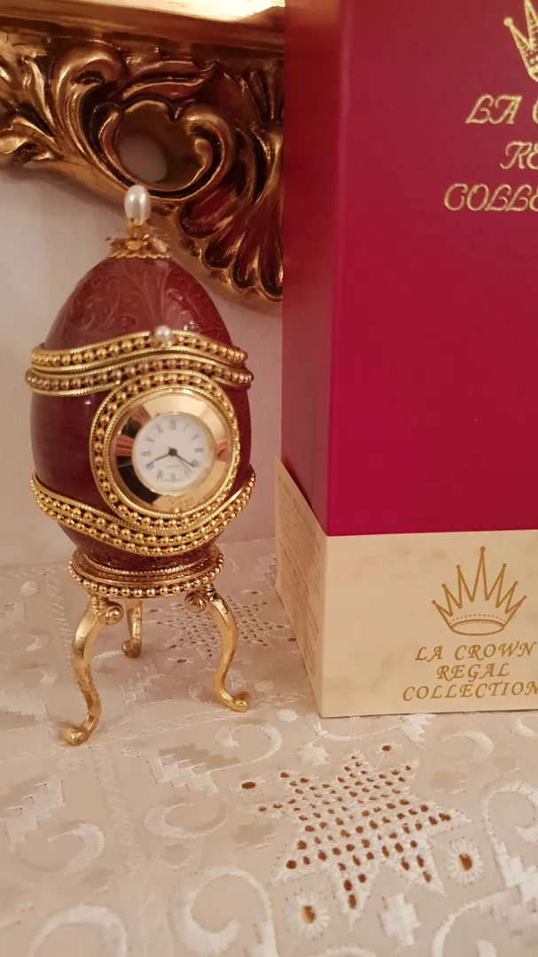 1992 Vintage Clock Fabergé Egg Style Antique Egg for Father-in-Law Fabergé Egg 24k Gold Hand-Carved Natural Fabergé Egg Christmas Gift for Him