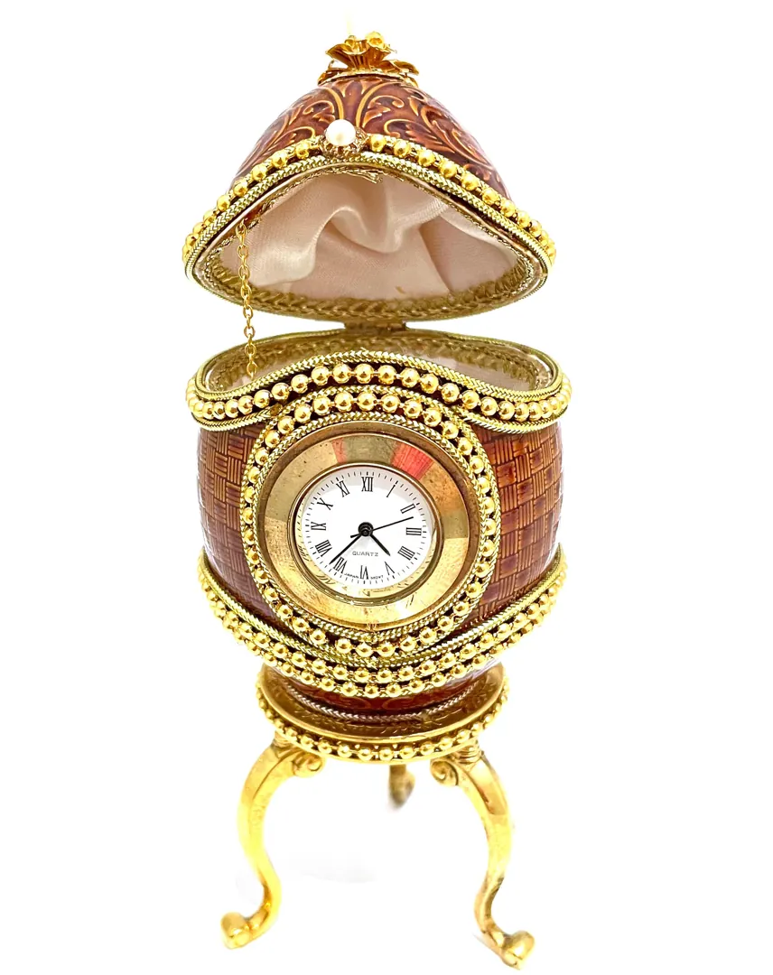 1992 Vintage Clock Fabergé Egg Style Antique Egg for Father-in-Law Fabergé Egg 24k Gold Hand-Carved Natural Fabergé Egg Christmas Gift for Him
