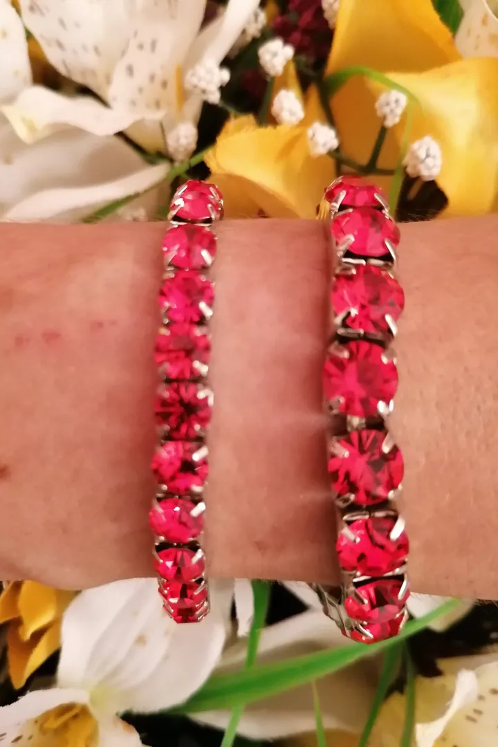 RUBY Jewelry, 18K White Gold Austrian Crystal Tennis Bracelet, Ruby Jewelry for Her July Birthstone, Bridesmaid Tennis Bracelet for Wedding.