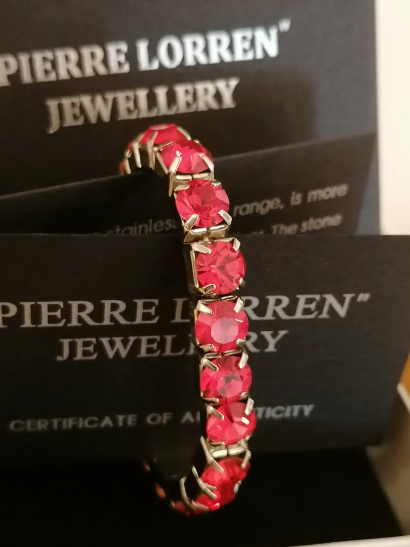 RUBY Jewelry, 18K White Gold Austrian Crystal Tennis Bracelet, Ruby Jewelry for Her July Birthstone, Bridesmaid Tennis Bracelet for Wedding.