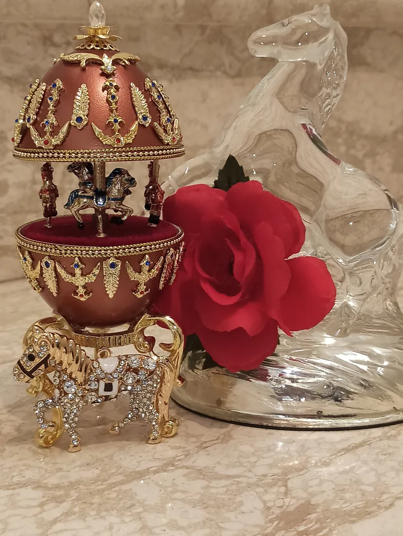 One of a Kind Horse Lover Gift for Teen Musical Carousel Horse Natural Faberge Egg 24k Gold Graduation Gift Idea College Grad Birthday Horse