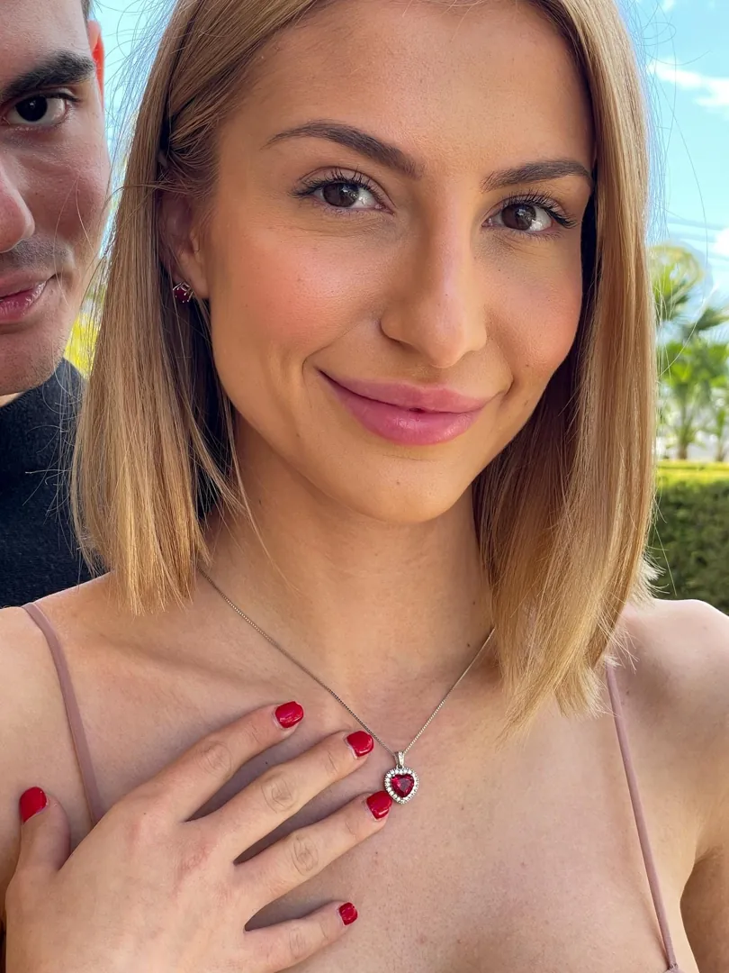 3.5 Carat Natural Ruby Diamond Heart Necklace Pendant Ruby Stud Earrings Heart Shaped Jewelry Diamond Set 18k White Gold 40th Anniversary