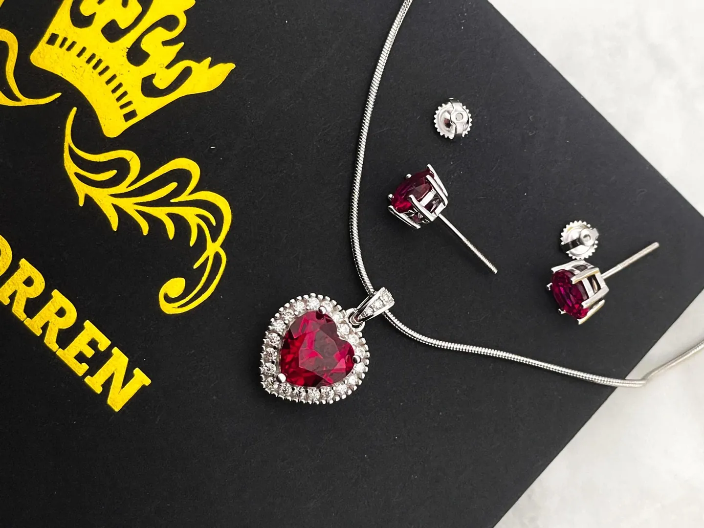 3.5 Carat Natural Ruby Diamond Heart Necklace Pendant Ruby Stud Earrings Heart Shaped Jewelry Diamond Set 18k White Gold 40th Anniversary