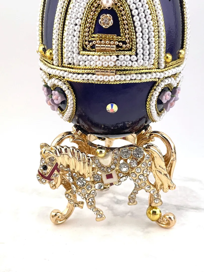Pierre Lorren Natural Egg Fabergé Egg Horse Lover Gift Fabergé Egg Horse Carousel Home Decor Fabergé Egg 21st Birthday Anniversary Birthday Gift