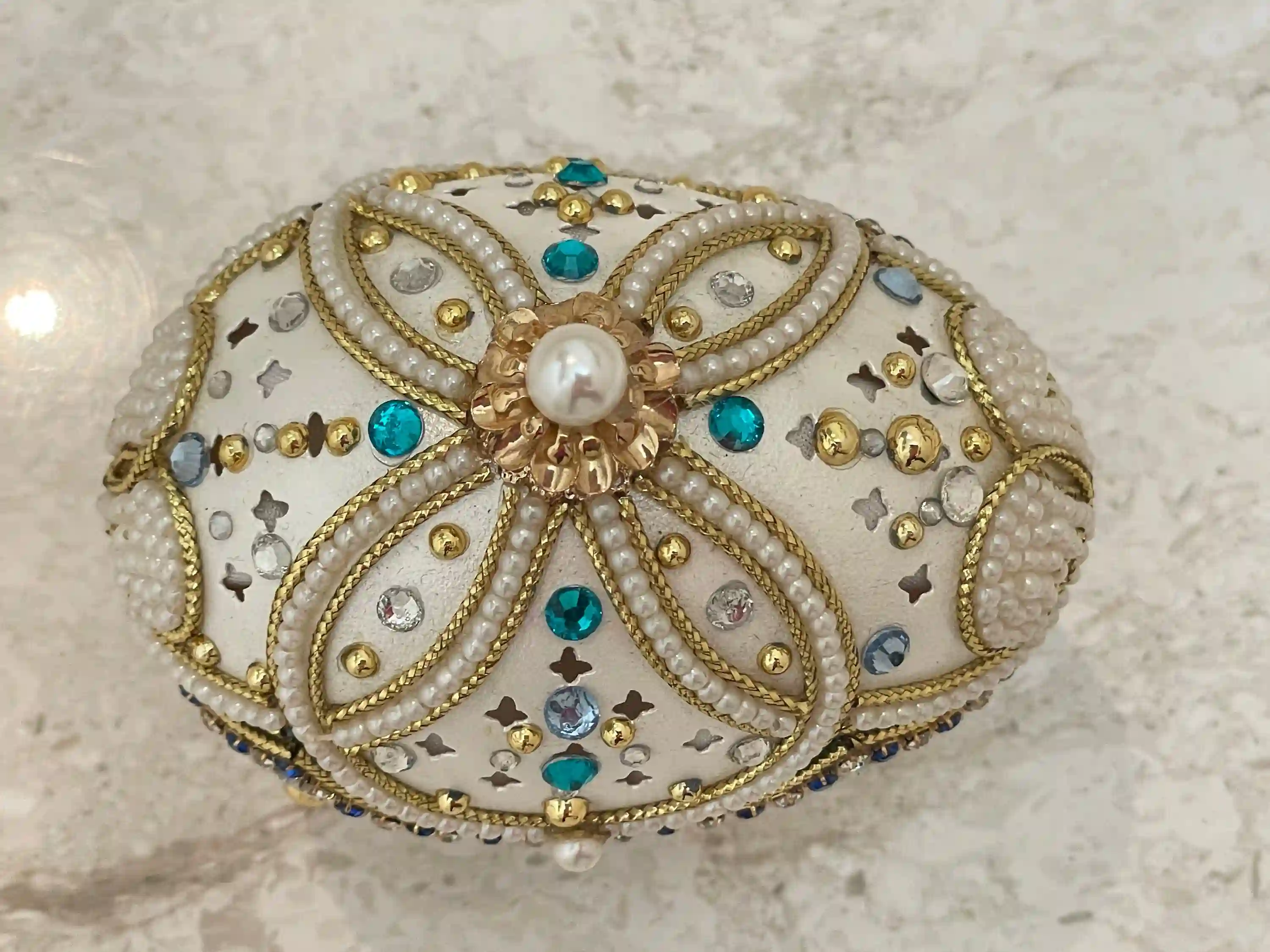 1999 One OfA Kind Faberge-Style egg Blue Trinket & Necklace for Mom 25 year Wedding Anniversary gift for Her 25th Birthday gift for Daughter LOVE 