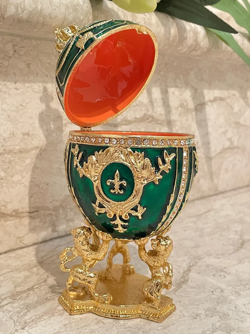 Fabergé Egg, Emerald Jewelry Box, Fabergé Green Egg, Birthday Gift, Fabergé Style Decorative Boxes, Handmade, 200 Austrian Crystal Handset, 24k.
