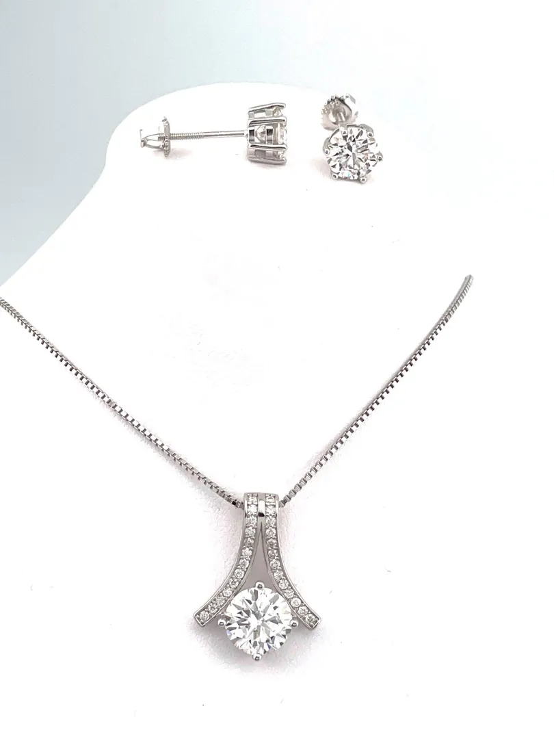 4.2ct Certified Diamond Jewelry Set: Diamond Pendant Necklace, Diamond Screwback Earrings, Diamond Studs for Women, 18k Gold and Silver. Perfect for a SUCCESS gift.