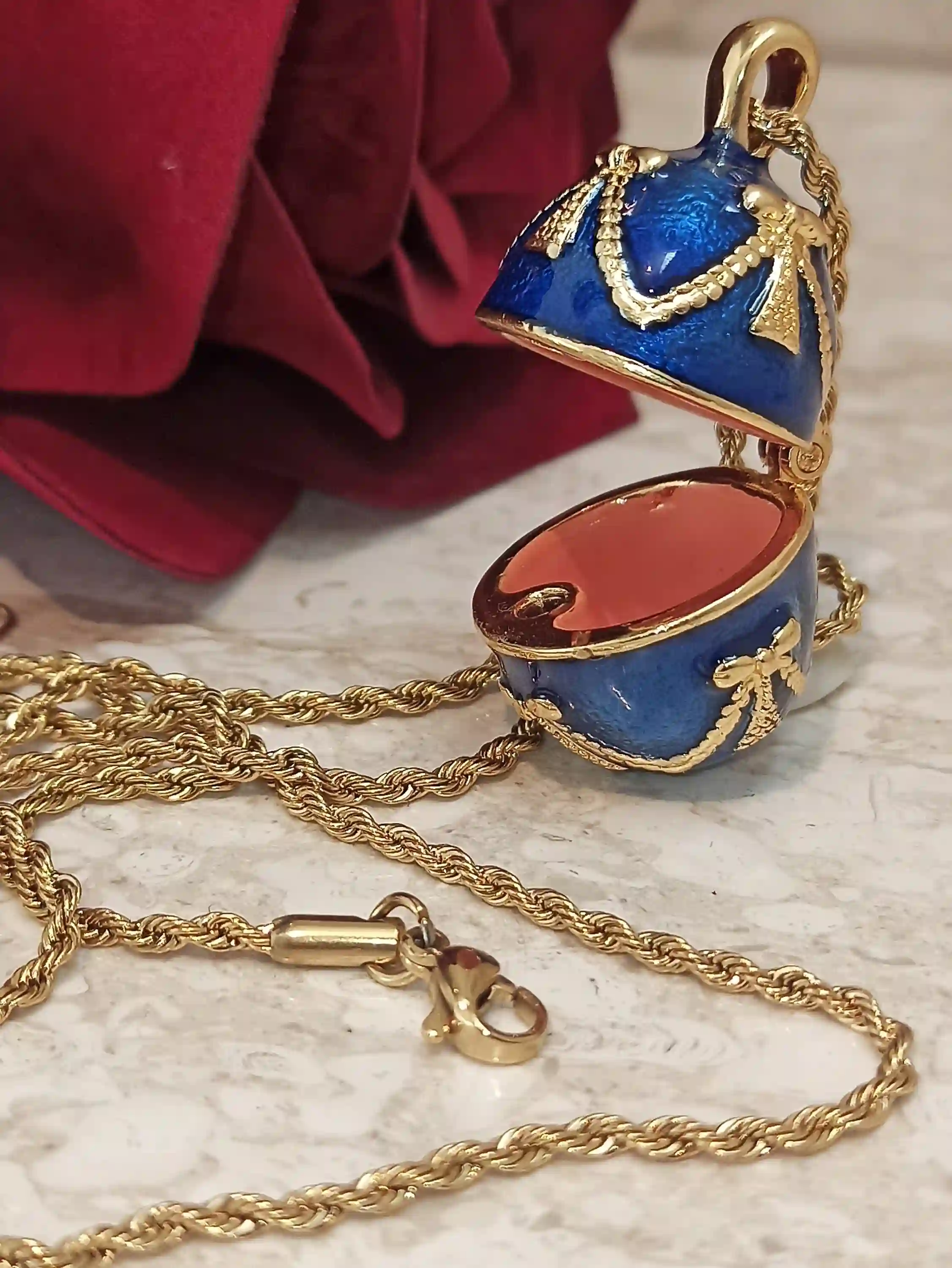FABERGE-Style Egg Pendant Bracelet Necklace SET Something Blue Jewelry for wedding gift Bride Bridesmaid jewellery HANDMADE 24kGold bracelet 2ct 