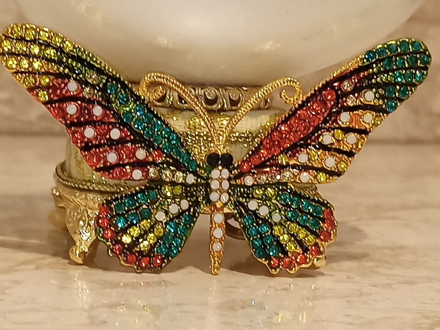 Butterfly Trinket Box Rainbow Butterfly Ring Box Luxury Birthday Gift for Her Faberge Egg Music Box Jewelry Box & Bracelet 24K Gold Real Egg
