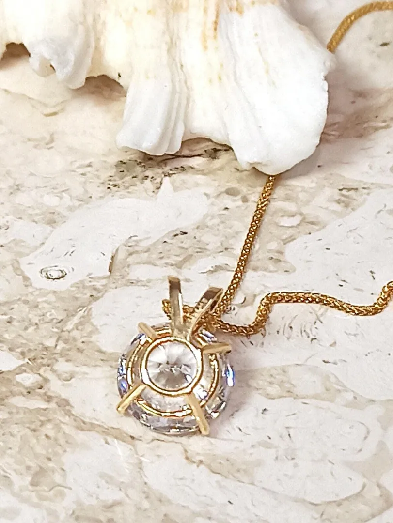 3.5 ct SOLID 18k Gold Diamond Solitaire Necklace Round Shape Pendant Earrings Wedding Anniversary Diamond Necklace Jewelry SET Gift for Women