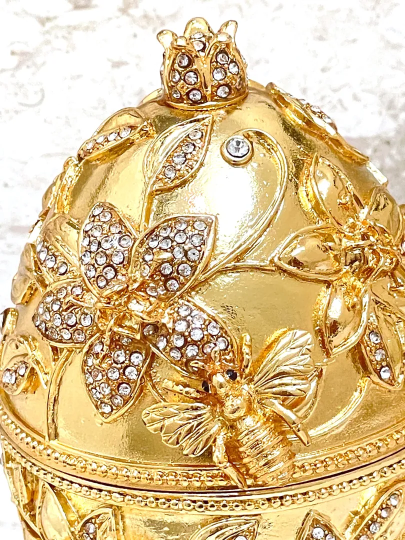 Vermeil Gold Faberge Jewelry Box Pomegranate Collector Retirement Mom Gift New Beginnings Gift for Women + Handmade Gold Diamond Bracelet