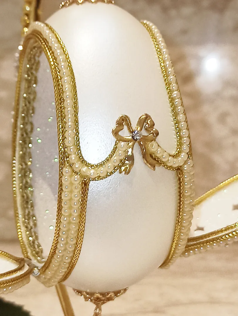 Faberge Egg Personalized Initial Artisan Wedding Anniversary Gift for Couple 24k Gold Handcarved Natural Egg Newlywed Gift for Bridal Shower
