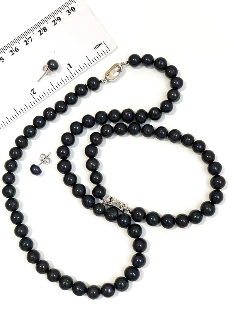 PierreLorren Tahitian Black Pearl Jewelry Set South Sea Pearl Tahitian Necklace Black Pearl Bracelet Black Pearl Earrings Studs Mothers Day