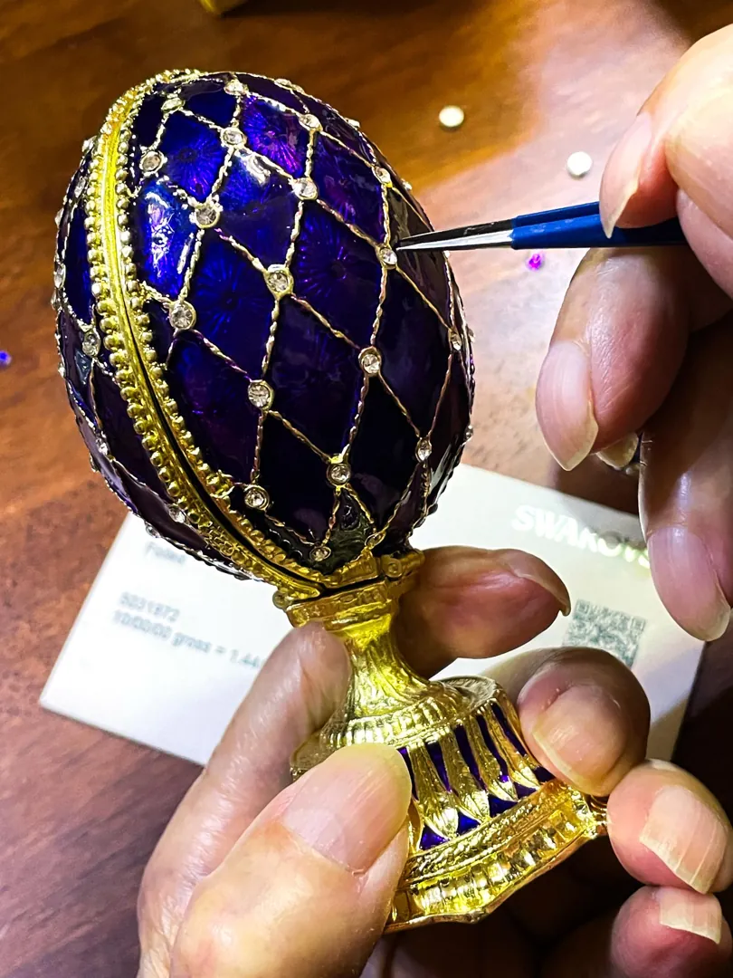 Amethyst Gold Fabergé Box Imperial Crown Hideaway Trinket Fabergé Egg 333 Austrian Crystal Diamond plus Gold Bracelet Birthday Gift for Her