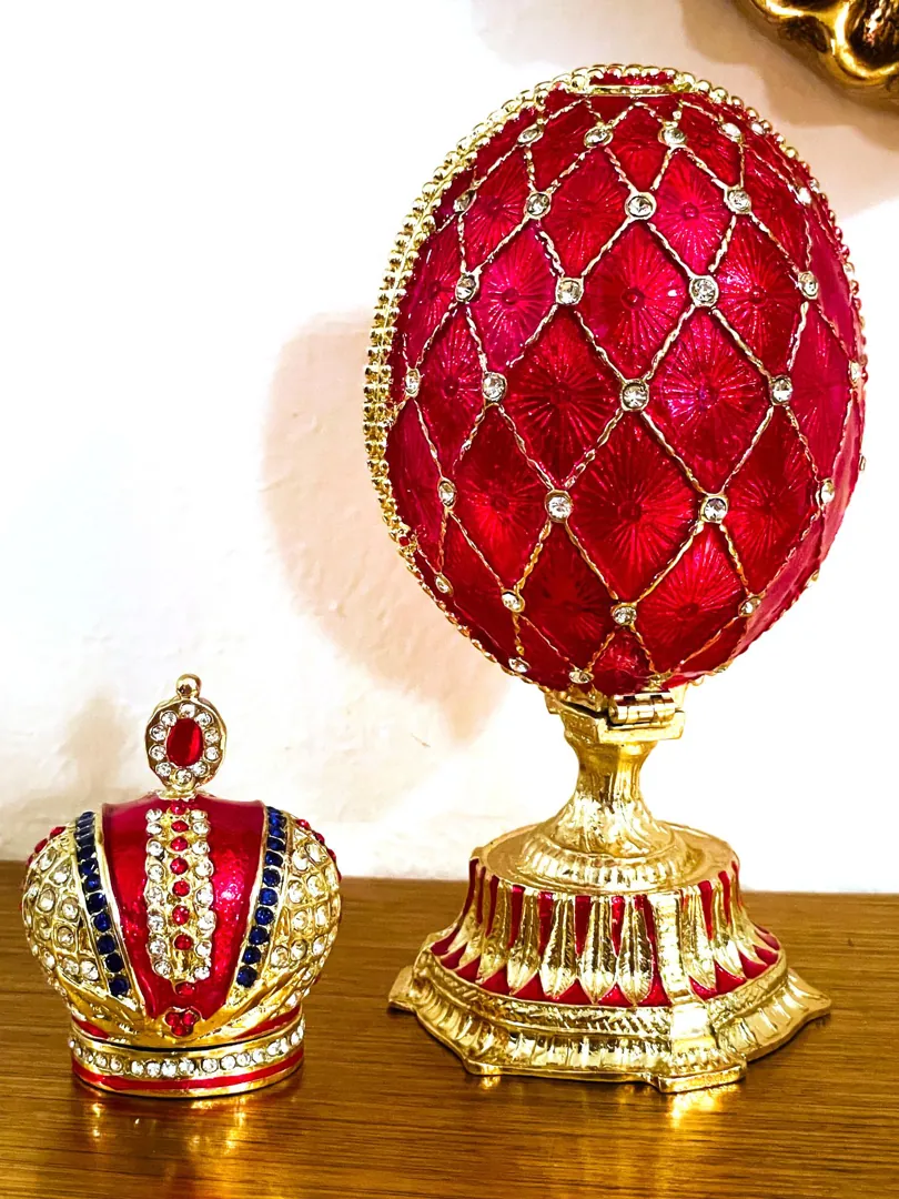 Imperial Crown Fabergé Egg HANDMADE Russian style Faberge Egg Ornament Office Decor for Men Christmas Birthday gifts for him Pure Gold decor