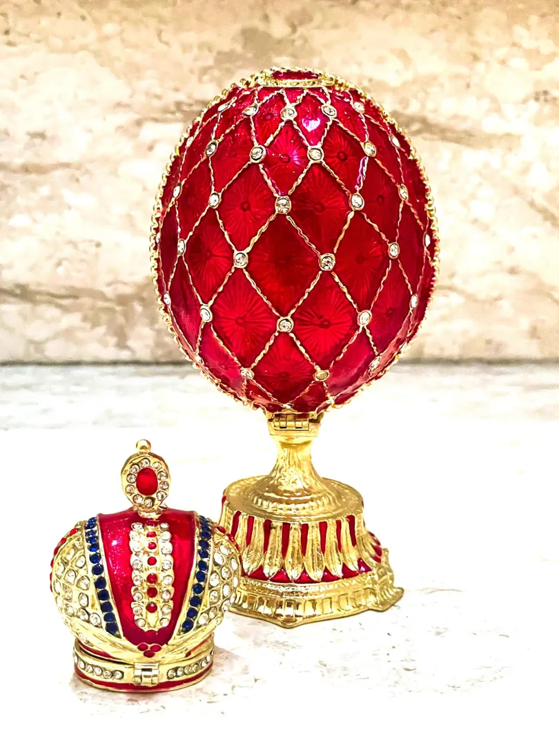 Imperial Crown Fabergé Egg HANDMADE Russian style Faberge Egg Ornament Office Decor for Men Christmas Birthday gifts for him Pure Gold decor