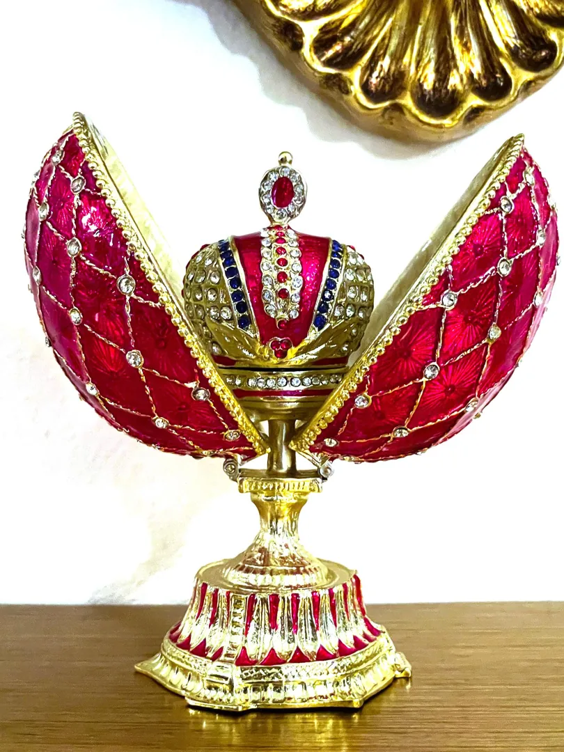 Imperial Crown Fabergé Egg HANDMADE Russian style Faberge Egg Ornament Office Decor for Men Christmas Birthday gifts for him Pure Gold decor