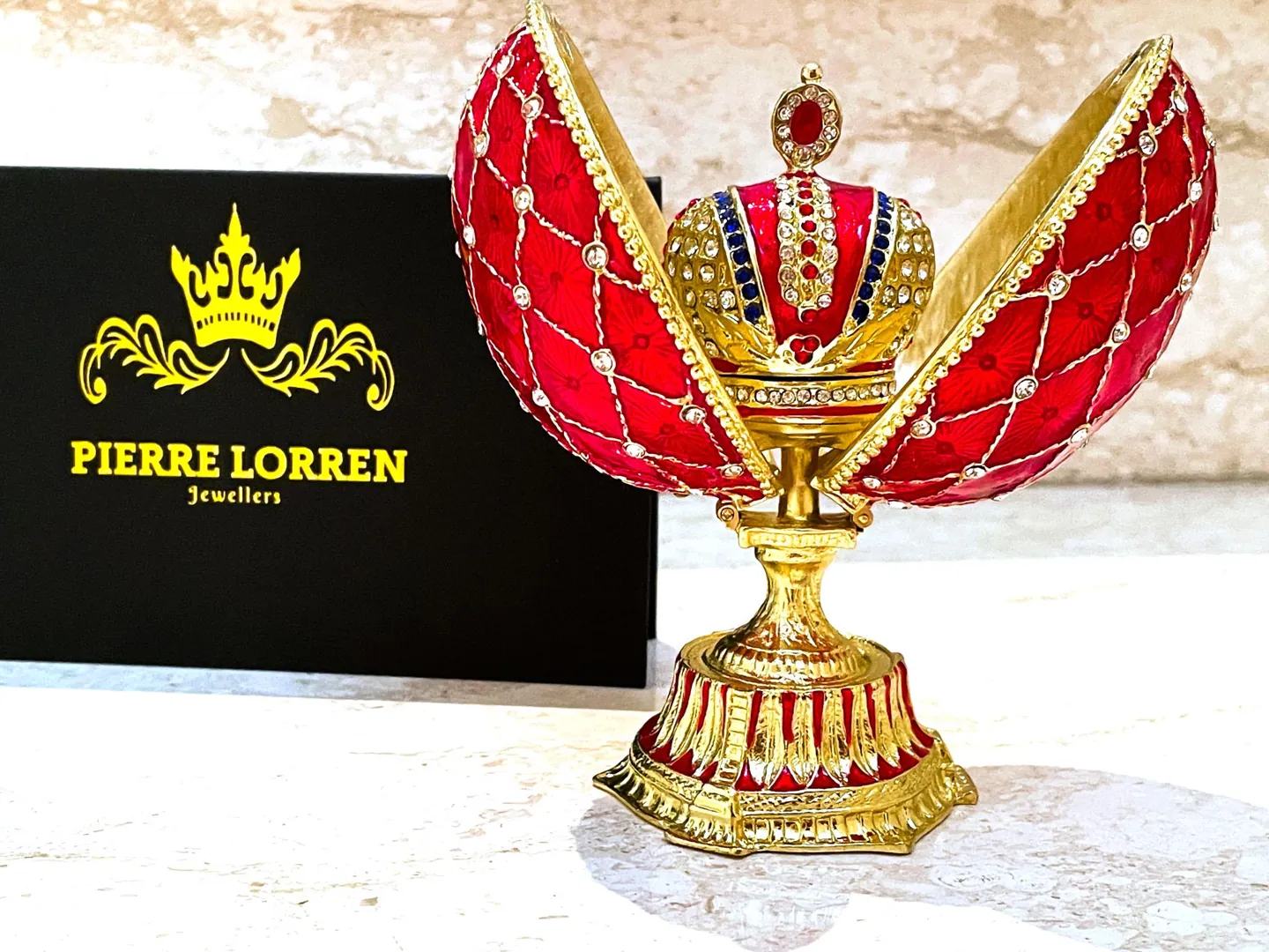 Ruby Gold Faberge Box Imperial Crown Hideaway Trinket Fabergé Egg 333 Austrian Crystal Diamond PLUS Gold Bracelet Birthday Gift for Her