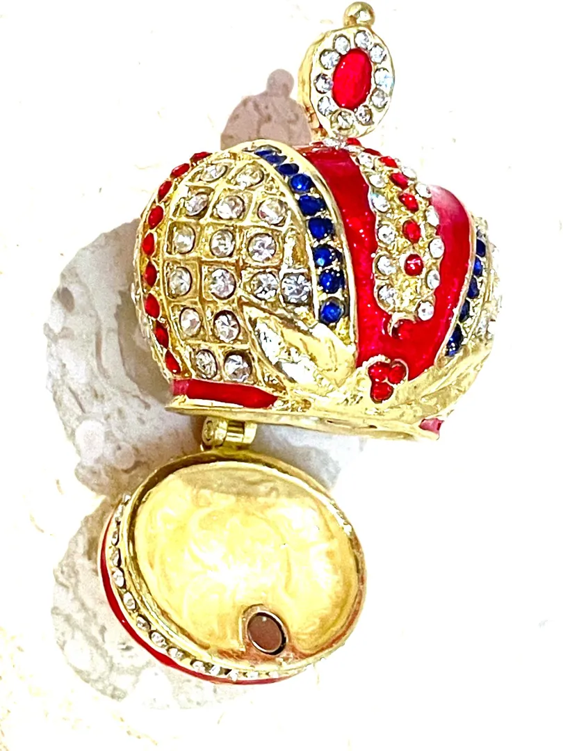 Ruby Gold Faberge Box Imperial Crown Hideaway Trinket Fabergé Egg 333 Austrian Crystal Diamond PLUS Gold Bracelet Birthday Gift for Her