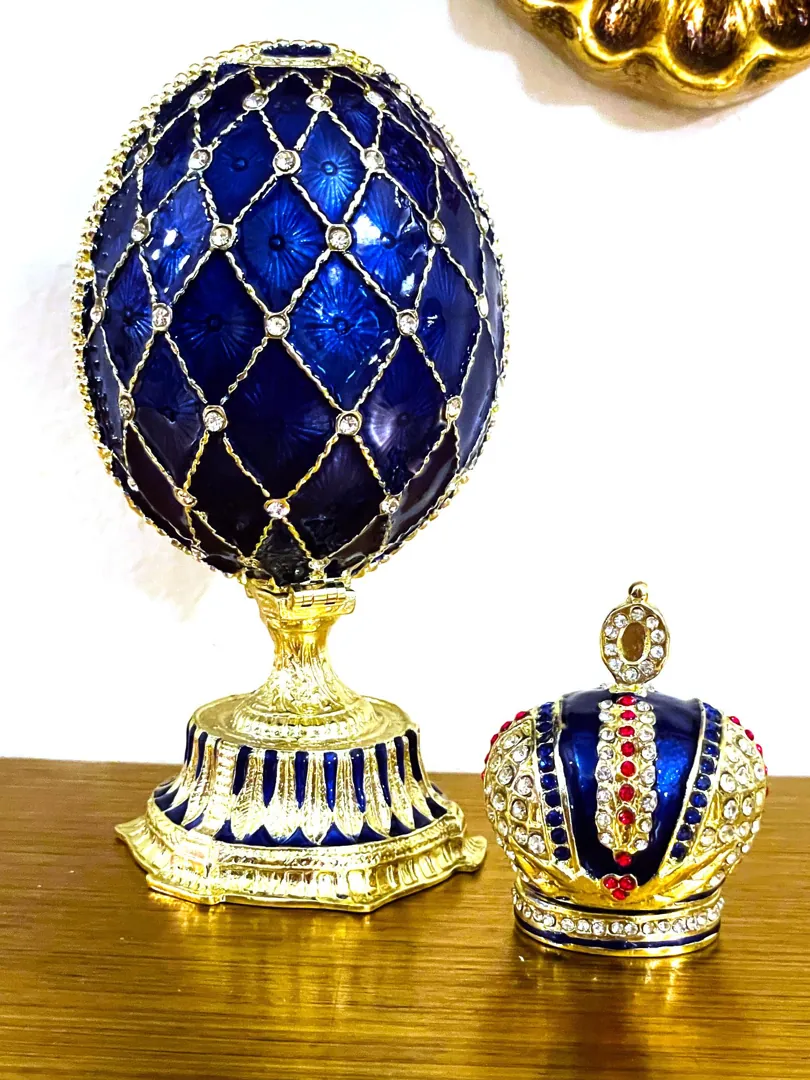 Imperial Crown Fabergé Egg HANDMADE Russian style Fabergé Egg Ornament Office Decor for Man Christmas Birthday gifts for him Pure Gold decor