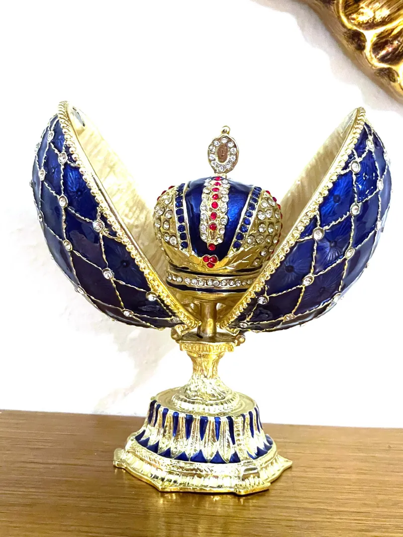 Imperial Crown Fabergé Egg HANDMADE Russian style Fabergé Egg Ornament Office Decor for Man Christmas Birthday gifts for him Pure Gold decor