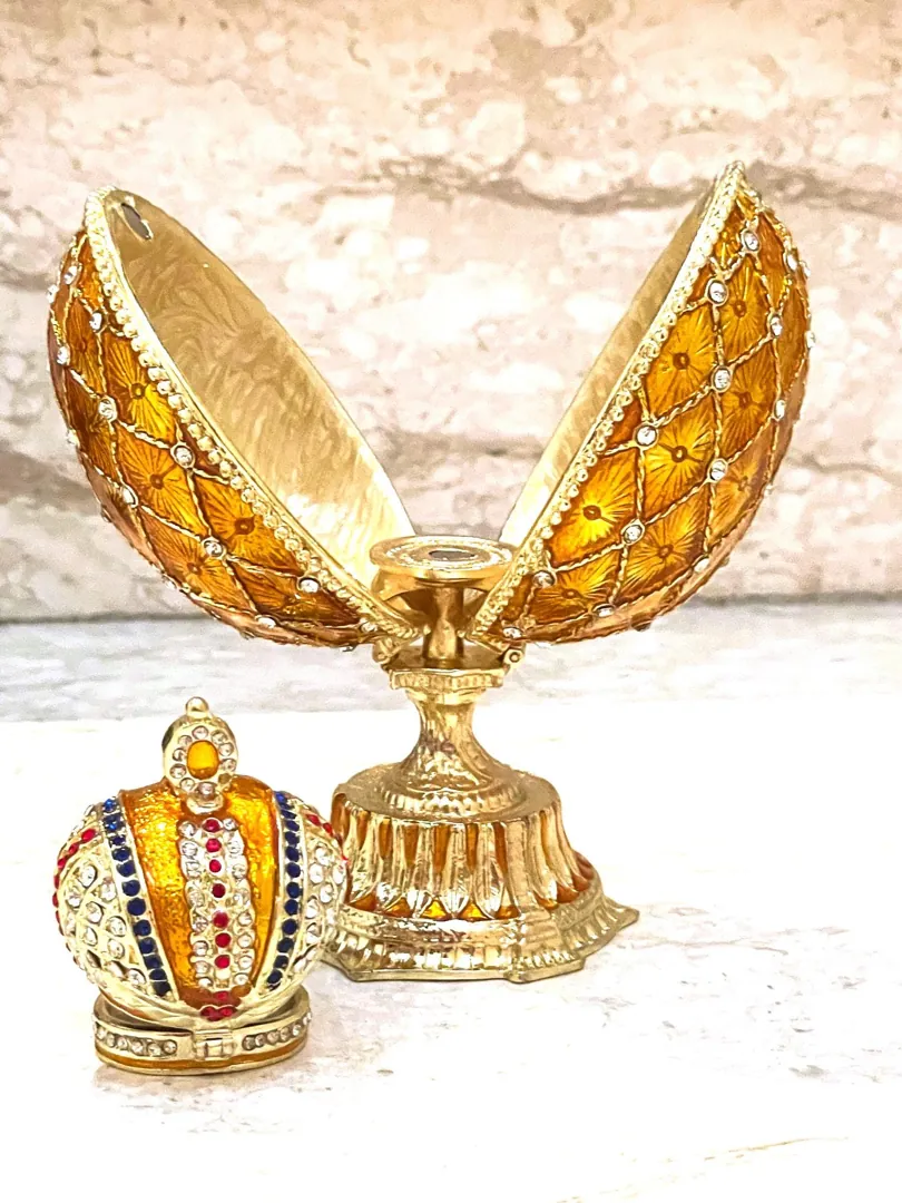 Imperial Crown Fabergé Egg HANDMADE Russian style Faberge Egg Ornament Office Decor for Men Christmas Birthday gifts for him Pure Gold decor