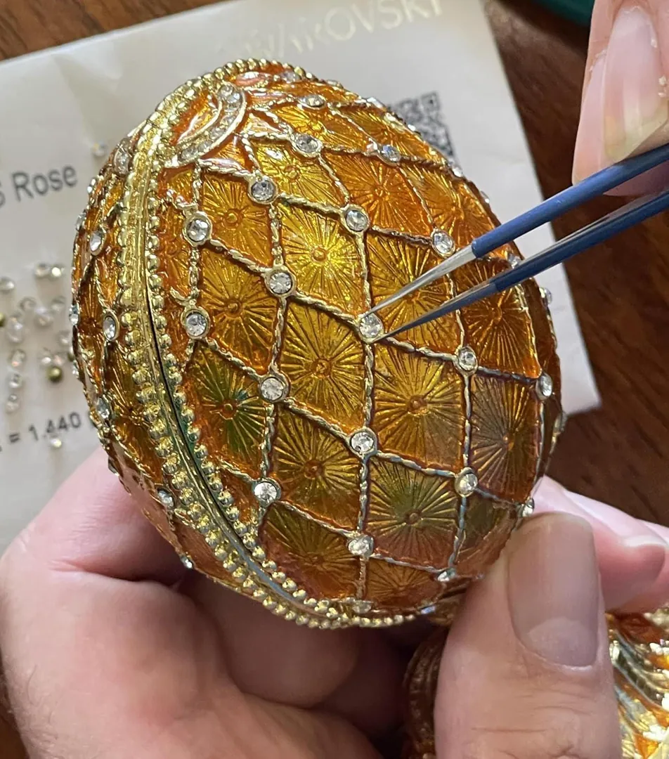 Gold Faberge Box Imperial Crown Hideaway Trinket Fabergé Egg 333 Austrian Crystal Diamond PLUS Gold Bracelet Birthday Gift for Her