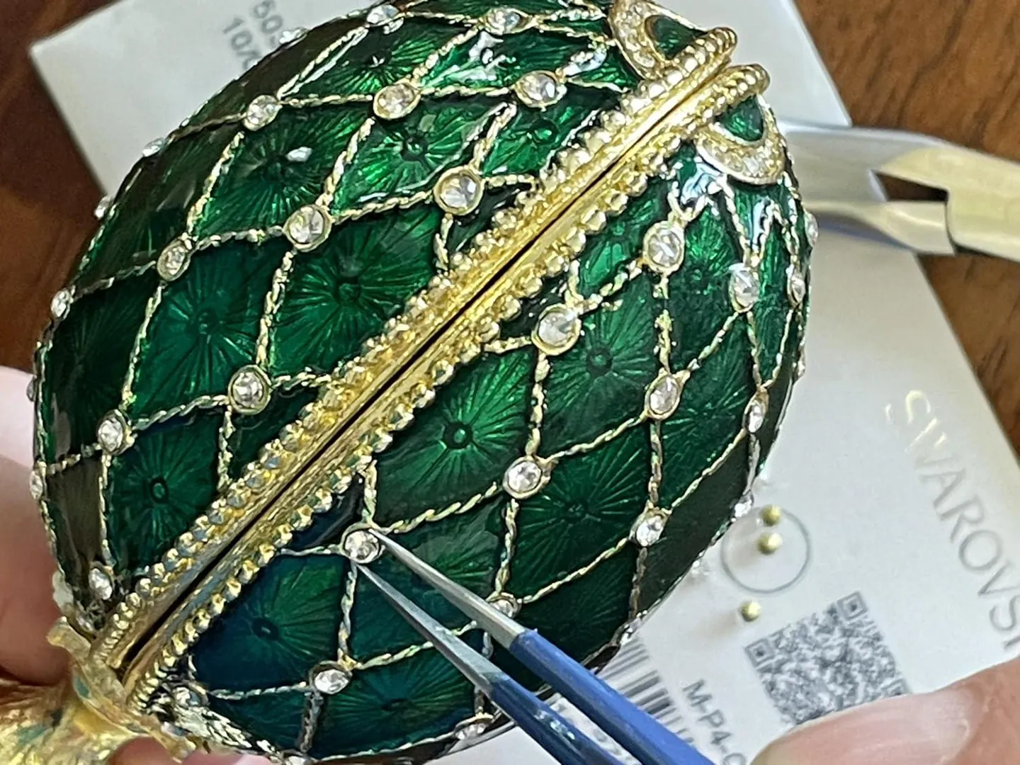 Green Faberge Box Imperial Crown Hideaway Trinket Fabergé Egg 333 Austrian Crystal Diamond PLUS Gold Bracelet Birthday gift for her